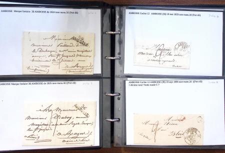 Album noir de 100 lettres classiques et marques postale d'Indre et Loire : Abilly (3) - Amboise (43) - Autreche (7) - Avoine (1) - Azay le Rideau (15)