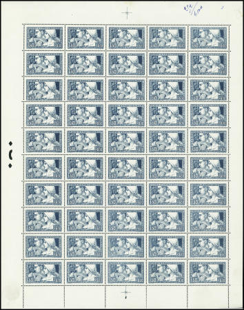 N°252; 1F50 + 8F50 Le Travail, feuille de 50 timbres avec les types 1, 2, et 3 se tenant. TB. Cote 15000+