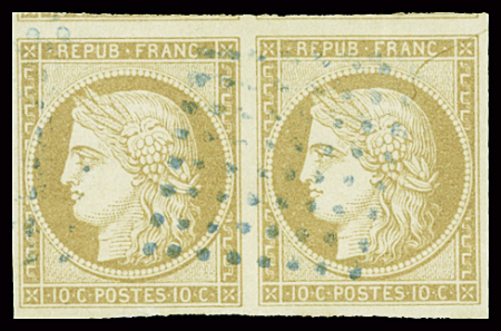 Col. Gén. N°11 10c bistre, en paire avec voisin, obl.