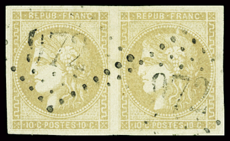 N°43A 10c bistre , en paire, obl. GC 972 La Châtre