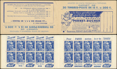 N°886-C9 Gandon, 15f bleu, n°886a, T I, PERNET-DUCHER, TB