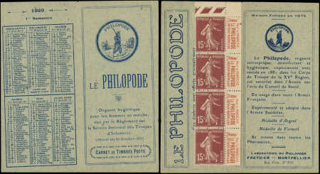 N°189-CP1 Semeuse Camée, 15c brun-lilas, n°189, T I, LE PHILOPODE, 1er Semestre, TTB
