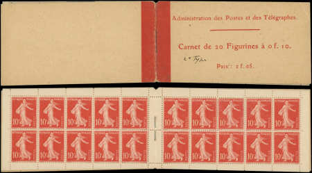 N°135-C1a Semeuse Chiffres Maigres, Semeuse blanche, "2e type" à l'encre s. couv. et 1 t. remplacé. 9 paires verticales (cote 810) sont TTB