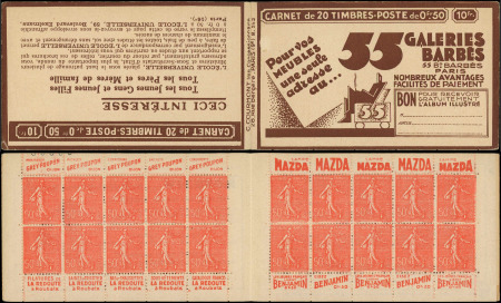 N°199-C70 Semeuse Lignée, 50c rouge, n°199a, T IIA, S. 242, GALERIES BARBES, TB