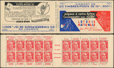 N°813-C1 Gandon, 15f rouge, n°813b, T II, S. 1, LOTERIE NATIONALE, TB