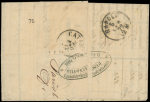 N°20 PAIRE et 30 obl. Etoile 15 s. LAC, càd R. Bonaparte 2/2/72, passage NAPOLI et arr. CATANIA 8/2, affrt et destination peu courants, TTB