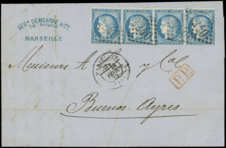 N°60A BANDE de 4, obl. GC 2240 s. LSC, càd T17 MARSEILLE 14/2/73 pour BUENOS AYRES, TB