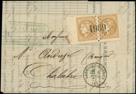 N°43Bd 10c bistre-brun, PAIRE bdf obl. GC 1969 s. LAC, càd T16 LARROQUE D'OLMES 4/4/71, TTB