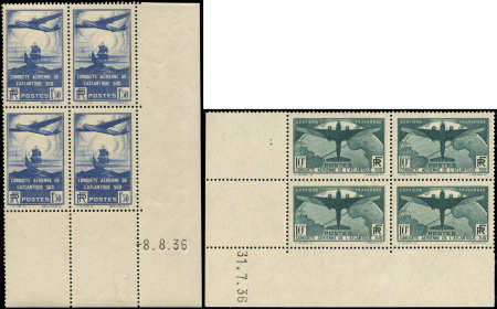 N°320/21 Atlantique Sud, 1f50 et 10f en BLOCS de 4 CD 8/8/36 et 31/7/36, neuf **, TB