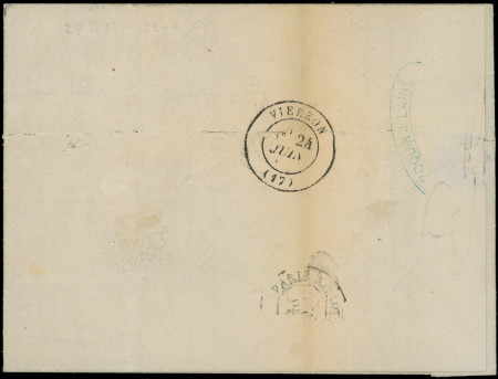 N°29Bb 20c bleu, T II, "A LA CORNE", obl. Etoile s. LAC, càd PARIS 23/6/69, arr. VIERZON 24/6, TB