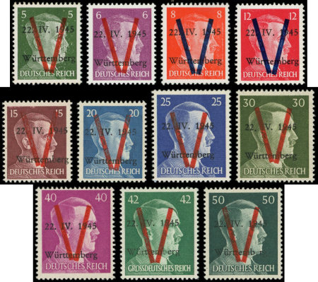WURTEMBERG N°2/12 sf. N°3, la série de 11 valeurs, neuf **, TB