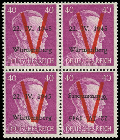 WURTEMBERG N°10 40p. lilas, V normal sur RENVERSE dans