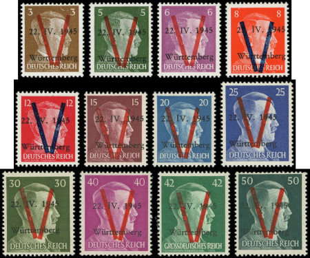 WURTEMBERG N°1/12 sauf N°3, la série de 12 valeurs, neuf **, TB