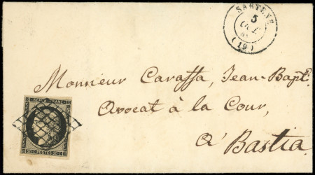 CORSE N°3 obl. GRILLE s. LSC, càd T15 SARTENE 5/10/49,