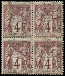 N°14 Sage, 4c lilas-brun, BLOC de 4 surch. 11 OCT, inf. froiss. d'angle, nsg, TB, certif. Calves