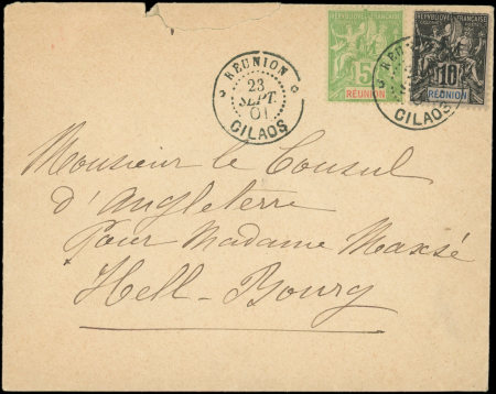 N°36 et 46 obl. càd CILAOS 23/9/01 s. Env., arr. HELL-BOURG, TB