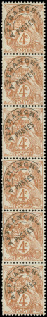 N°42 Blanc, 4c Préo, BANDE de 6, 1 t. *, dents rognées à g. de manière normale, neuf *, TB