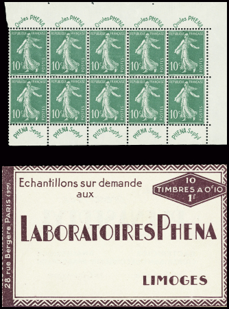 N°188 10c vert, bande pub Phéna en bloc de 10, neuf