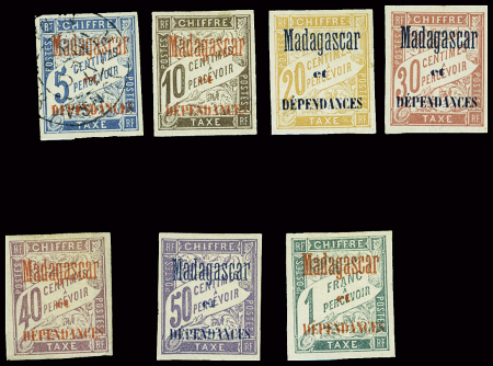 TAXE N°1/7 les 7 valeurs, dont N°1 obl., N°2/7 neuf