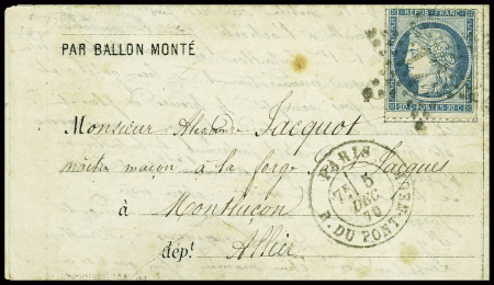 Lettre formule par Ballon Monté affr. n°37 obl. étoile