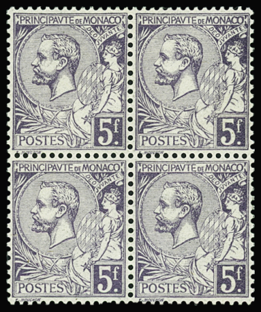 N°46 5f violet, en bloc de quatre, neuf **, très bon