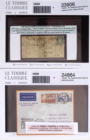 1870-1930, Lot de 10 lettres/cartes, avec 2 ballons