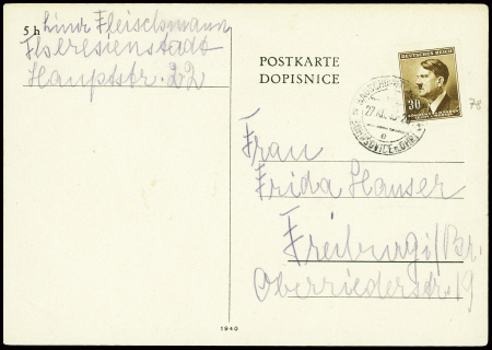 Bohème et Moravie n°78 sur carte postale du ghetto de Theresienstadt (1943) - accusé de réception d'un colis. TB