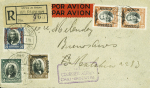 Chili PA13, 2 pièces+ PA14 + PA15 + PA17 obl Valparaiso (18.17.29) sur lettre recommandée pour Buenos Aires par Mermoz et Guillaumet avec petit cachet rect violet