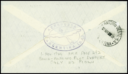 Argentine n°278 + 310 + PA3 obl Bahia Blanca (1.11.29) sur lettre pour San Antonio Oeste par Saint-Exupéry (42 plis transportés (Muller n°69 Argentine)