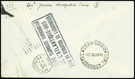 N°199 + 261 obl Paris Gare d'Austerlitz (9.5.30) sur lettre pour Buenos Aires avec signature de Mermoz, arrivée au recto 14 mai (Muller n°260)