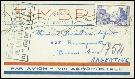 N°261 obl "Paris gare d'Austerlitz" (10.5.30) sur lettre pour Buenos Aires avec cachet rect noir