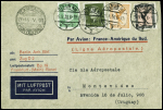 Allemagne n°402 + 408 + PA31 + PA32 obl Berlin (9.5.30) sur env témoin de l'aéropostale pour Montevideo avec transit Strasbourg gare avion (10.5.30)