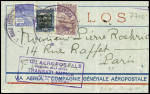 Brésil n°205 + PA10 + PA20 sur lettre pour Paris avec cachet rect violet "Cie Gle aeropostale primeira mala aerea transatlantica directa Brasil - Europa"