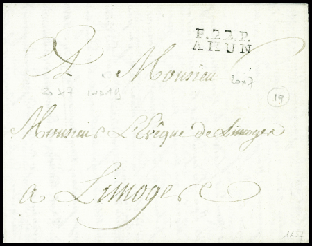 "P 22 P Ahun" (20x7mm - 1803). Certificat Pothion, ind 19. TB