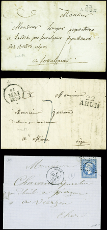 9 lettres d'Ahun dont "P 22 P Ahun" (1825) et 2 lettres d'Ahun les Mines avec GC 4650 + T22. TB