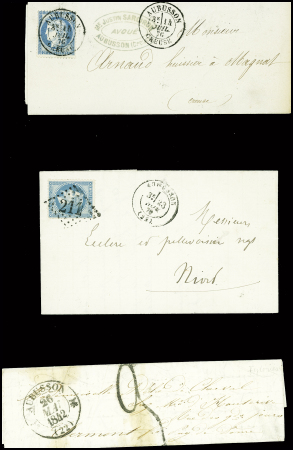 37 lettres d'Aubusson dont 3 avec MP "P 22 P Aubusson" (ind 13 chaque)