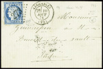 N°60 obl GC 273 + T17 Azérables (1874) sur lettre, ind 15. TB