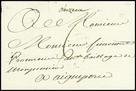 Marque manuscrite "D'Auzance" (L1 - 1780), ind 19. TB
