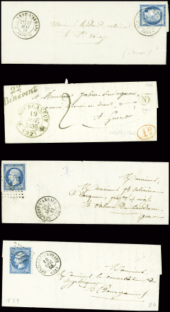 9 lettres de Bénevent dont 2 cursives "22 Bénevent" (ind 14 chaque). TB