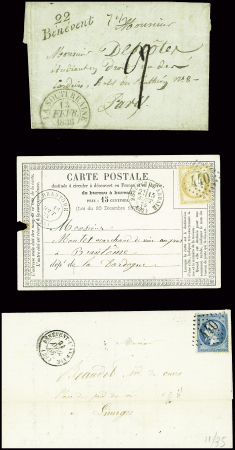 9 lettres de Bénevent dont 2 cursives "22 Bénevent" (ind 14 chaque). TB