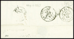 N°4 obl grille + T15 "Bonnat" (1851) sur lettre. TB