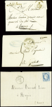 15 lettres de Bourganeuf dont "De Bourganeuf" manuscrit (L4 - 1747) et "P 22 P Bourganeuf" (40x7mm - 1829 - ind 13). TB