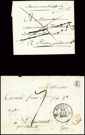 9 lettres de Boussac dont 2 MP "P 22 P Boussac" (1813 - ind 15 chaque). TB