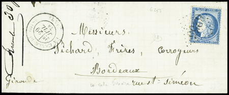 N°60 obl GC 6255 + T17 "La Celle Dunoise (22)" (1874) sur lettre, ind 18