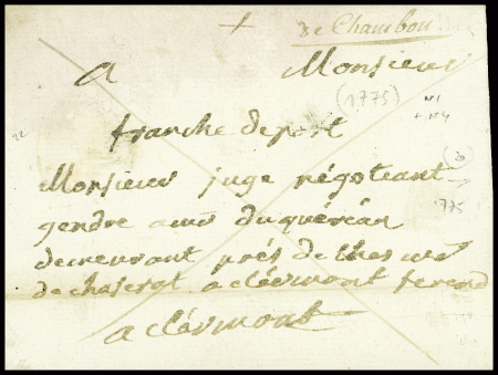 Marque manuscrite "De Chambon" (L1 - 1775 - ind 14). TB