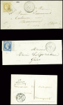 3 lettres : cursive "22 Chatelus le Marcheix" (1850) - N°43 obl GC 956 + T24 Chatelus-le-Marcheix (1871) et n°14, BDF, OBL PC 804 + T22 "Chatelus le Marcheix"