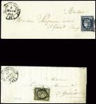 2 lettres : n°3 obl grille + T13 Dun-le-Palleteau (1850) et n°4 obl grille + T14 Dun le Palleteau (1851), ind 18 et ind 16. TB