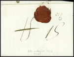 MP rouge "P 22 P Felletin" (1793) sur lettre pour Paris avec "PP" noir surmonté d'une fleur de lys, ind 18. Est jointe une lettre de JF Baudot