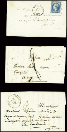 14 lettres de Felletin dont MP "Feuilletin" (L2 - 1776 - ind 14) et "P 22 P Felletin" (32x9mm - 1829 - ind 14)