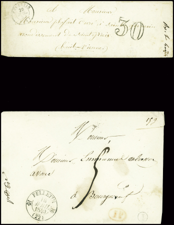 14 lettres de Felletin dont MP "Feuilletin" (L2 - 1776 - ind 14) et "P 22 P Felletin" (32x9mm - 1829 - ind 14)